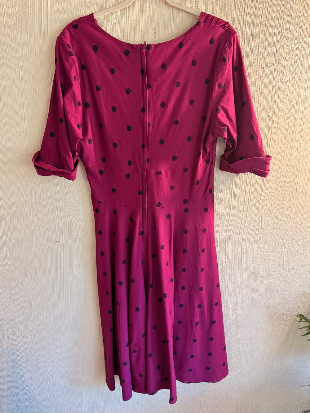 💋 Unique Vintage Delores Magenta Polka Dot Swing Dress Pinup •Size L - Picture 4 of 8